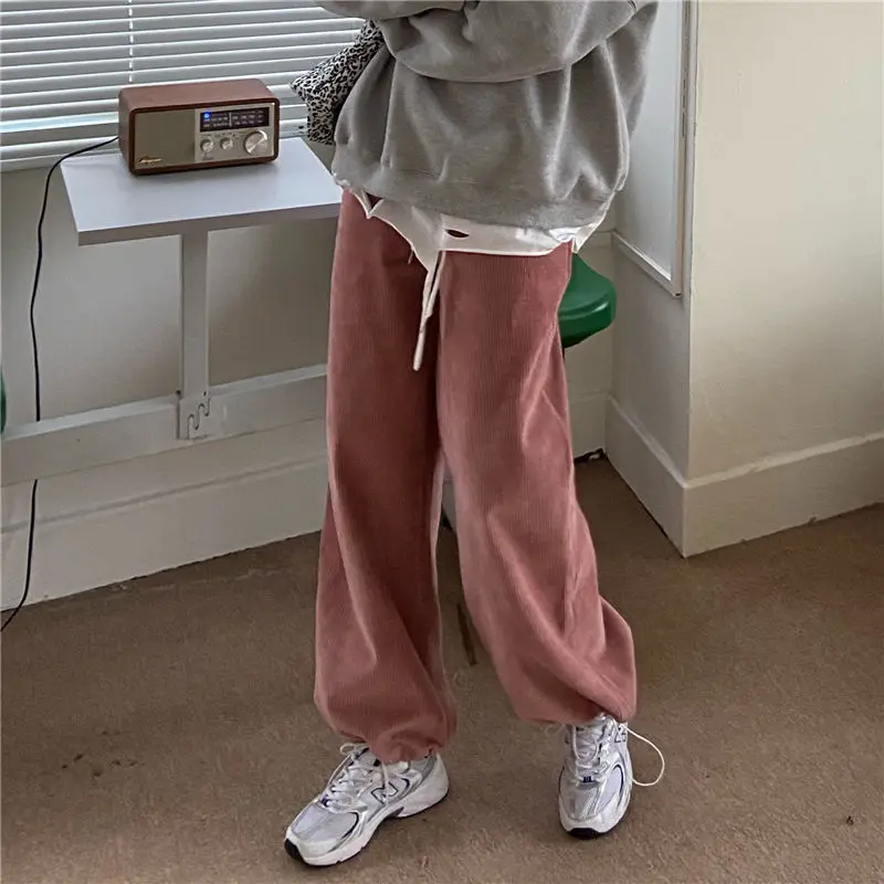 

Women Korean Fashion Pink Corduroy Pants Women Harajuku Oversize Autumn Winter Streetwear Joggers Sweatpants Baggy Wide Trousers