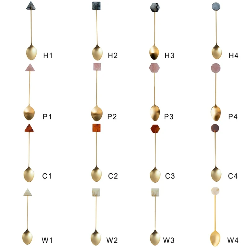 

Norbi Coffee Stirring Spoon Simple Acrylic Gold-plated Geometric Shape Dessert Spoon 304 Stainless Steel Small Spoon