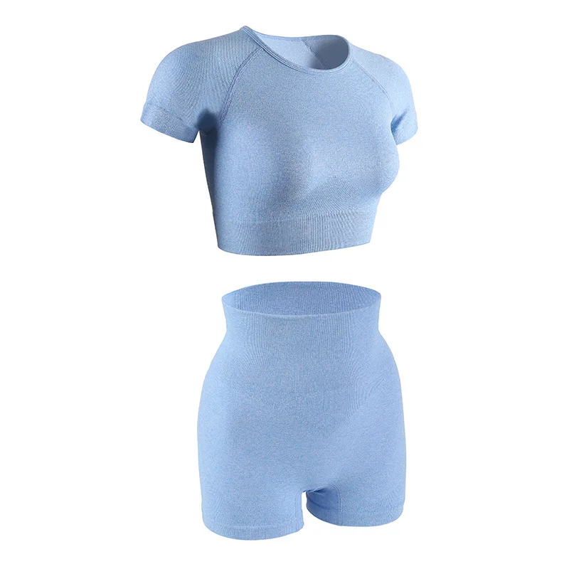 

Workout Set Shorts Suit Solid Seamless Yoga Set Women Gym Clothes Superelastic Sports Top +Running Shorts 2 Pieces Sportswear