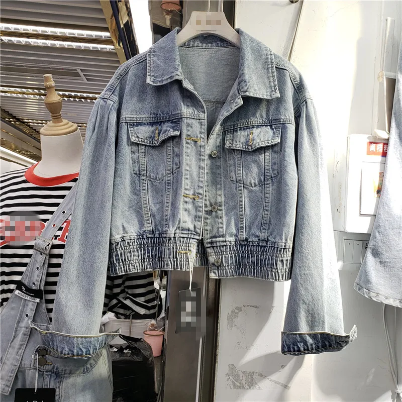 

2021 Autumn New High Waist Loose Denim Short Coat Women's All-Matching Fashion Elastic Waist Jeans Jacket Top Vintage Jean Coats