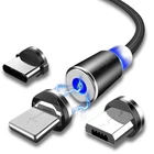 Светодиодный магнитный USB-кабельMicro USB  Type-C для iPhone X Xs Max, магнитное зарядное устройство для Samsung, Xiaomi, Pocophone USB C