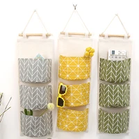 1 pcs cotton and linen waterproof storage hanging bag multi layer fabric door hanging pocket bedroom wardrobe organization bag