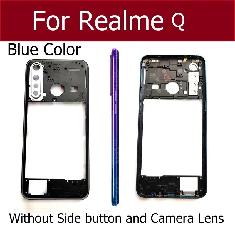 lcd front frame housing bezel cover case for oppo realme 5 pro q middle frame withwithout side button and cam lens repair parts free global shipping