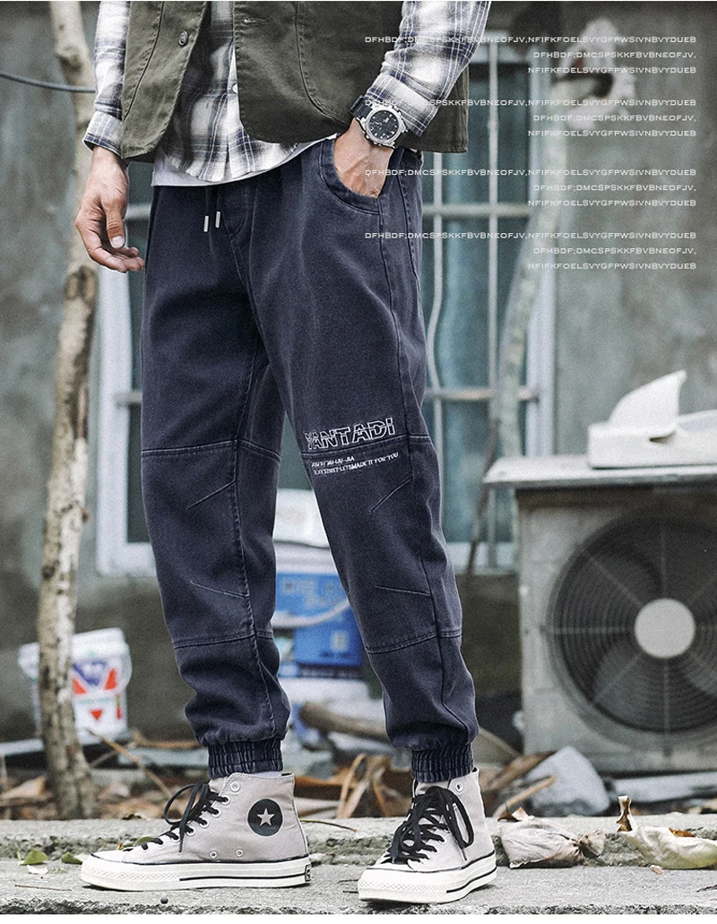 Fashion Streetwear Men Jeans Loose Fit Spliced Designer Denim Cargo Pants Harem Jeans Men Japanese Style Hip Hop Joggers Jeans