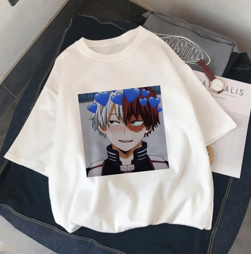 

My Hero Academia Shoto Todoroki Anime T-shirt Print Casual Summer Harajuku Loose Women 2021 Ulzzang Cute Cartoon Graphic Tees