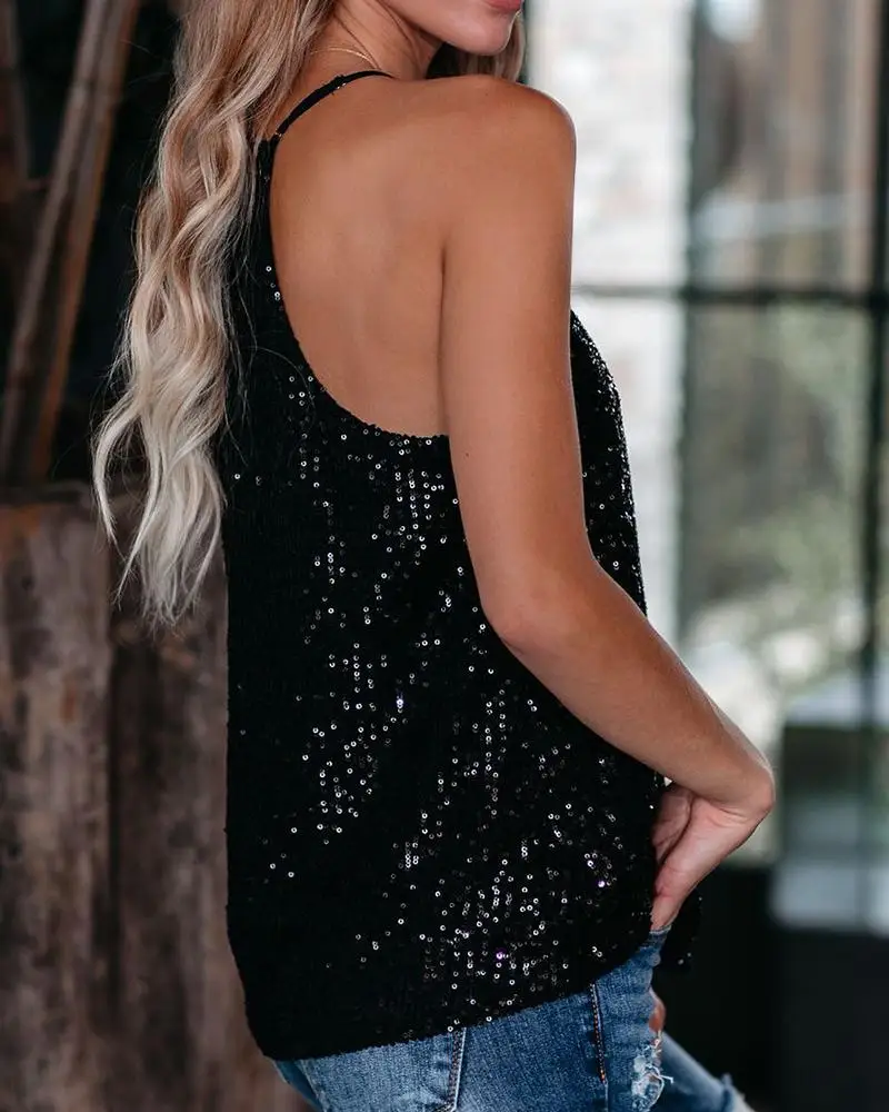 

Summer Women Halter Backless Sequin Tank Top Women V-Neck Party Club Tops Ladies Sexy Sparkle Camis Vest Clubwear Party Tanks