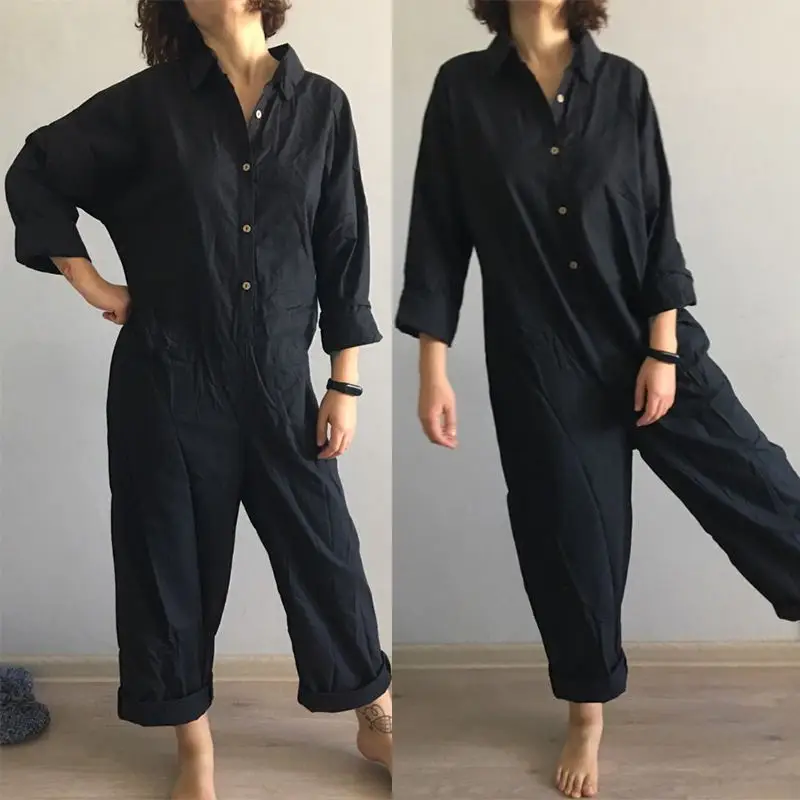 Женский комбинезон с длинными рукавами VONDA Свободный отложным воротником и