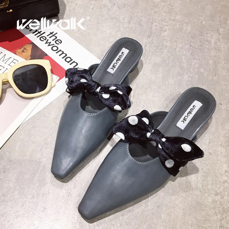 Женские шлепанцы без задника с острым носком дизайнерская обувь на низком