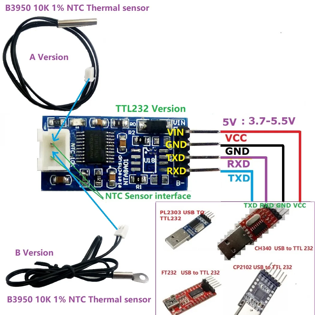 Модуль контроля сбора данных с датчиком температуры Rs485 Rs232 Ttl Modbus Rtu Ntc 5 в 12 В 24