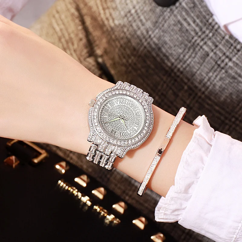 

Gold three color quartz watch fashion alloy suit steel belt watch Star Watch Lady Watch Rhinestone Rome