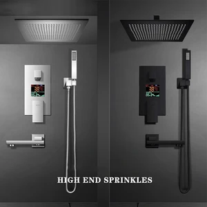 Душевая лейка LANGYO с цифровым дисплеем, смеситель Водопад для ванной, матовый черныйХромированный цифровой смеситель для душа, набор