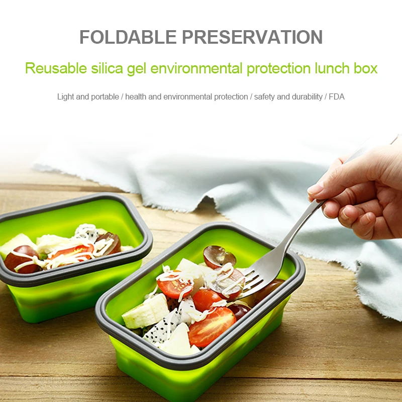 Портативный Прямоугольный силиконовый масштабируемый складной Ланчбокс 800 мл