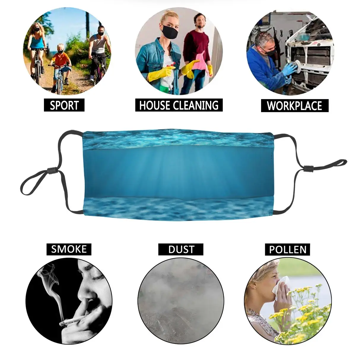 

Underwater Scene Mouth Face Mask Ocean Sea Water Waves Fishing Anti Haze Dust Mask Protection Cover Respirator Mouth Muffle