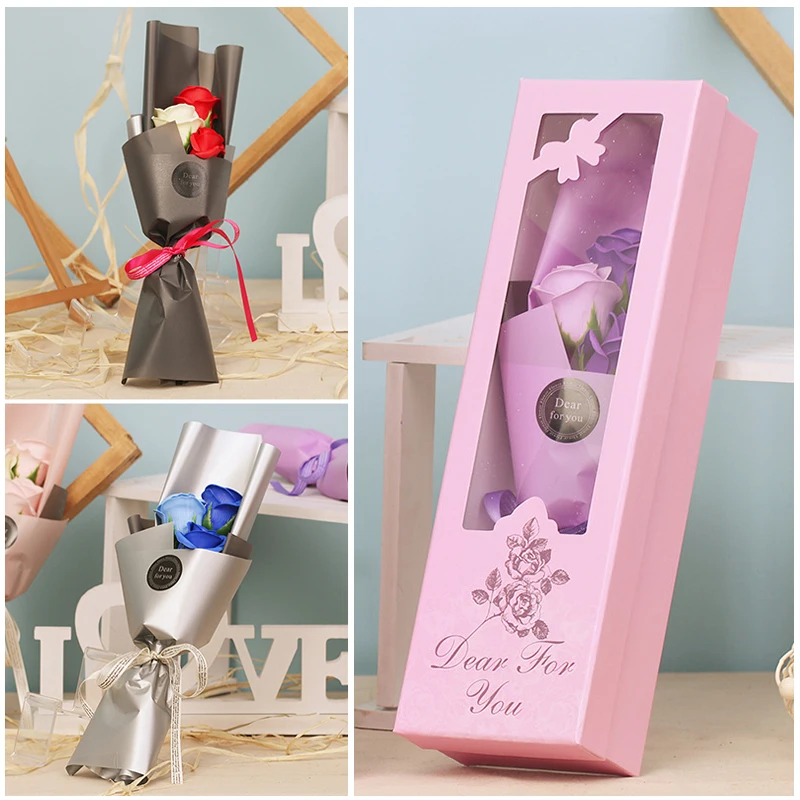 Прелестное очаровательное мыло с искусственными цветами розы в штучной упаковке