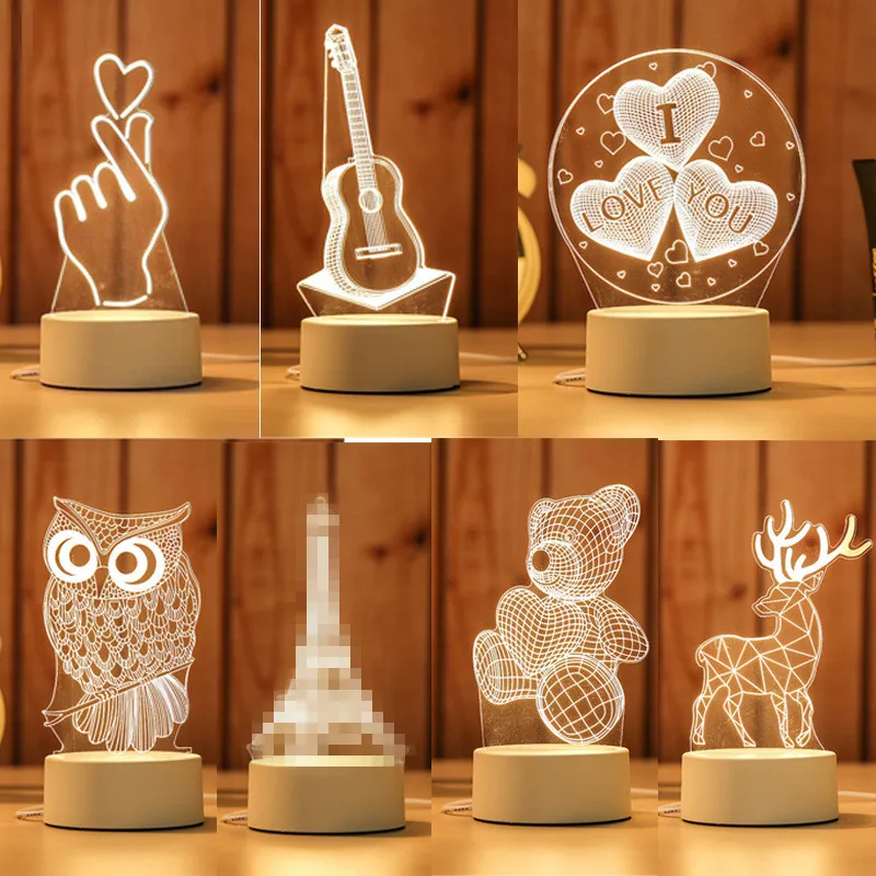 Подарок для подруги бойфренда 3D Голограмма лампа USB акриловые огни вечерние Подарок на годовщину подарок на день Святого Валентина