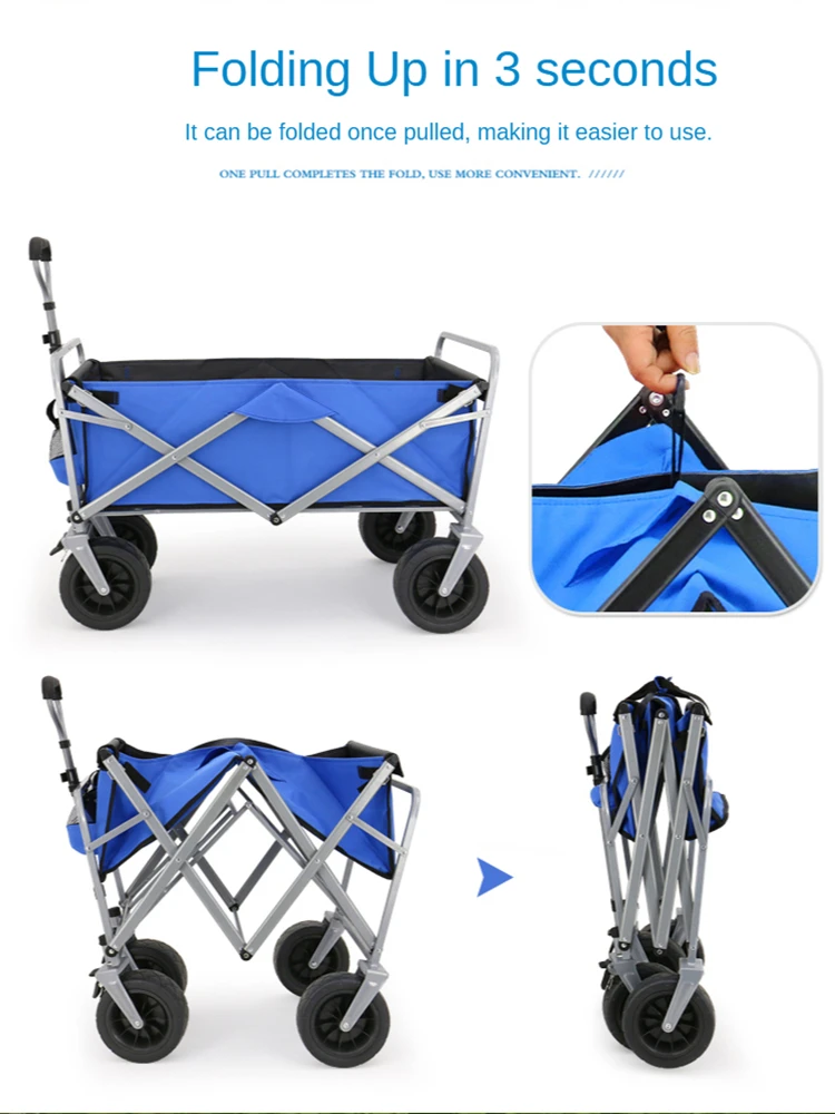 

Collapsible Outdoor Folding Wagon Portable Lightweight Utility Cart Adjustable Rolling Cart All Terrain Sports Wagon Beach Wagon