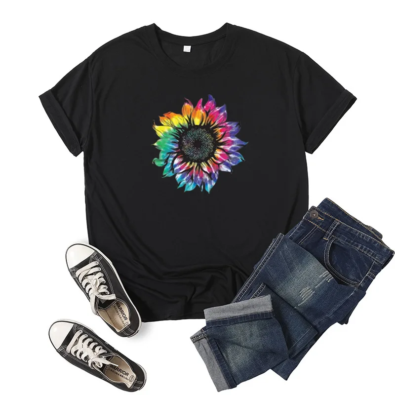 

Sunflower Letter Print Women T Shirt Short Sleeve O Neck Loose Women Tshirt Ladies Tee Shirt Tops Clothes Camisetas Mujer