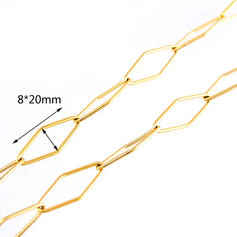 

Stainless Steel Sell in meter square Unique necklace women rhombus link chain no clasp silver/gold color Male Jewelry collares
