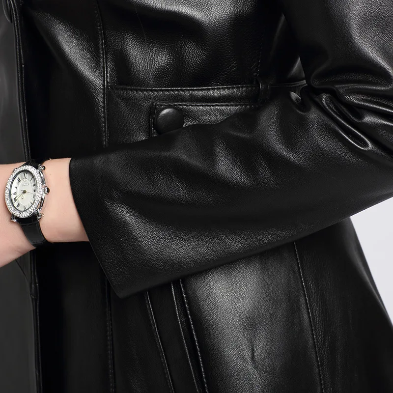 

Real leather jacket real women thin sheepskin long sheepskin coat high quality track real leather jacket