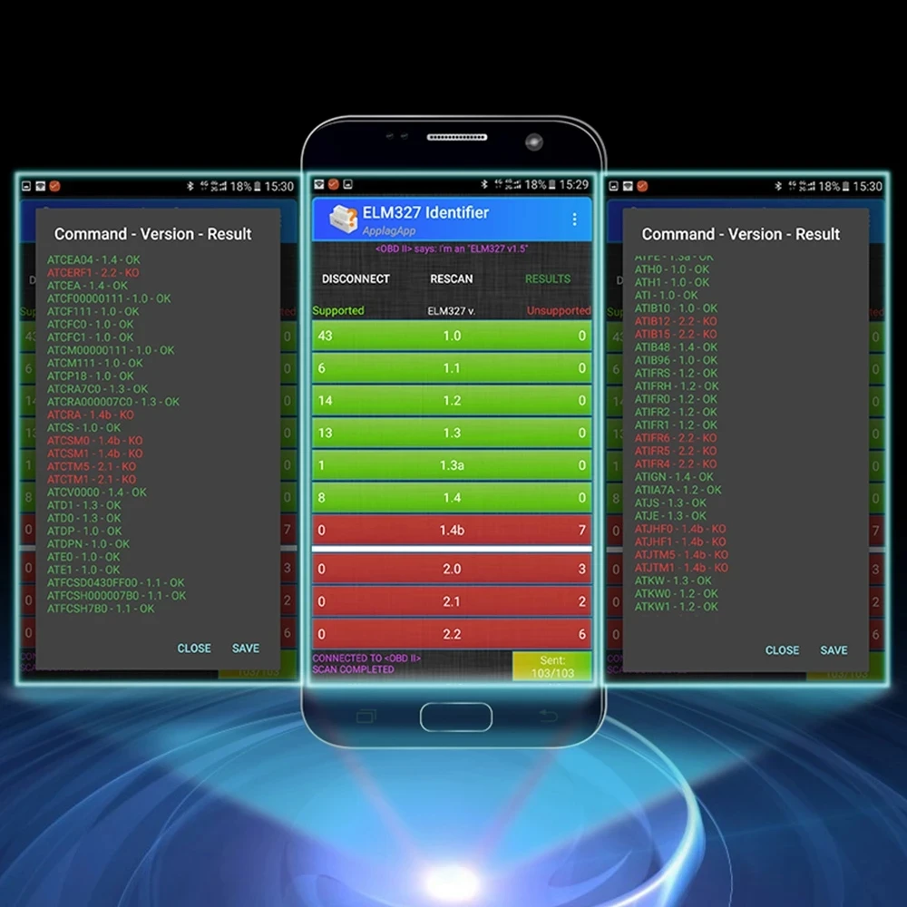 Автомобильный диагностический сканер ELM327 Bluetooth с двойной печатной платой V1.5