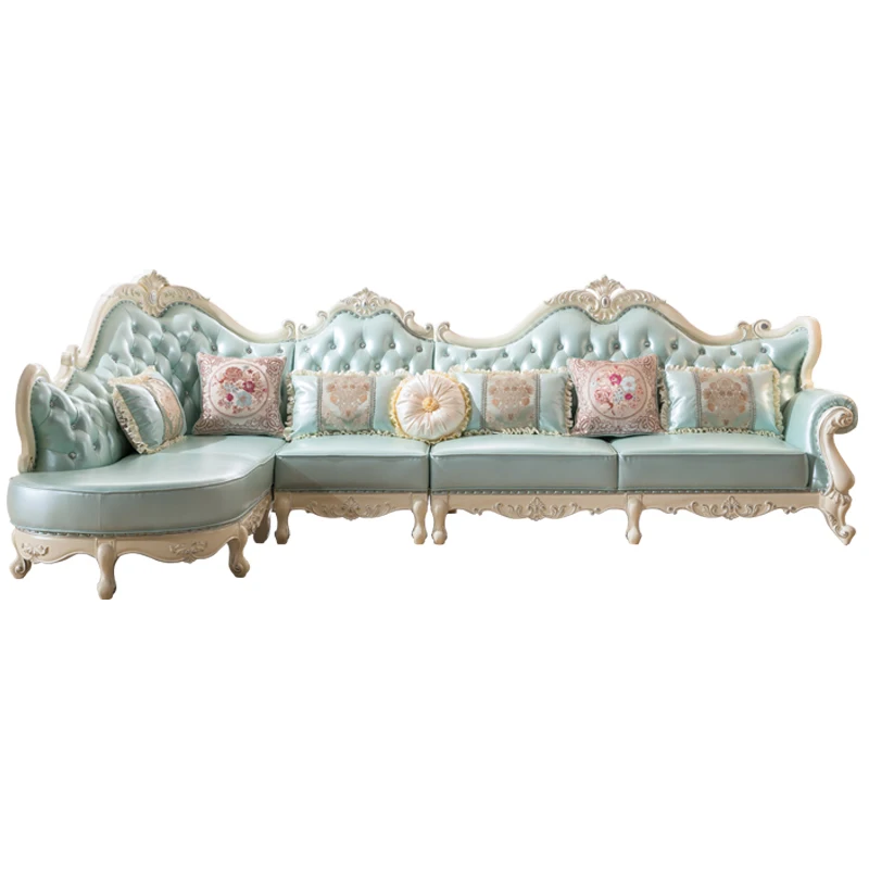 Verkauf Europäischen Stil Villa Wohnzimmer Leder Geschnitzte Sofa Licht Luxus Master Qualität