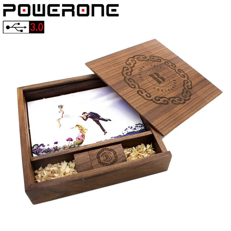 POWERONE USB 3 0 Бесплатная доставка логотип клиента кленовый деревянный фотоальбом