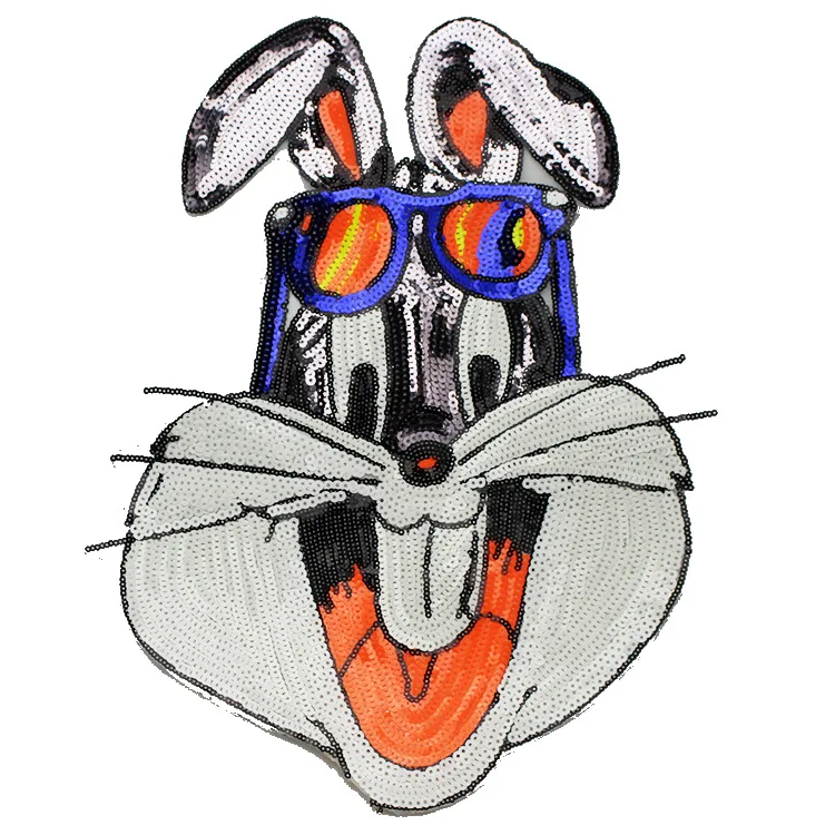 GUGUTREE embroidery Sequins big rabbit patches cartoon animal badges applique for clothing YYX-19121008 | Дом и сад