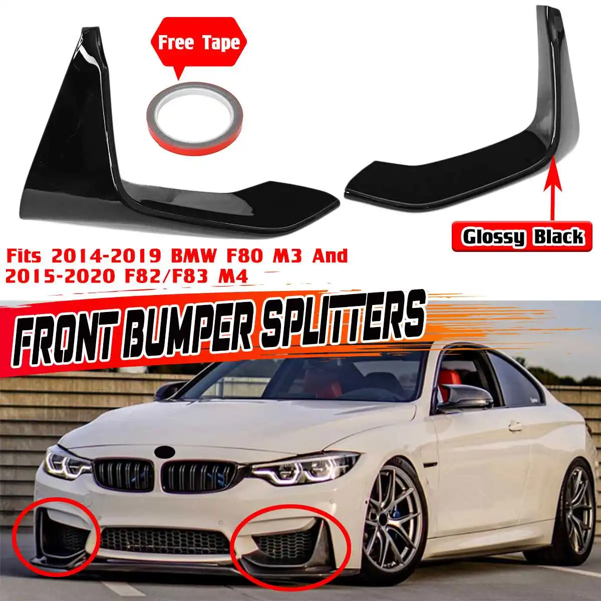Pair Car Front Bumper Splitter Lip Diffuser Body Kit For BMW F80 M3 F82 F83 M4 2014-2020 Spoiler Aprons Guard Protector Cover