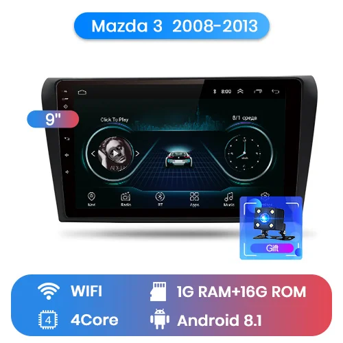 Junsun Android 9,1 для Мазда 3 Мазда 2003-2009 Авто 2 Дин Радио стерео плеер Bluetooth 2G+ 32G gps навигация без DVD слот - Цвет: 1-16GB for wifi