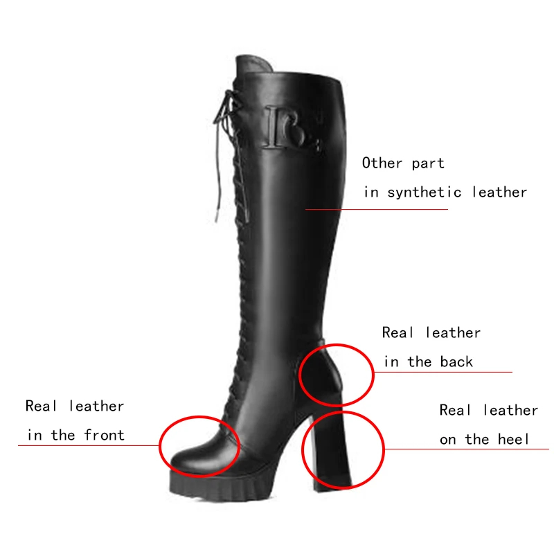 Женские сапоги на шнуровке до колена из натуральной кожи платформе 3 см высокий