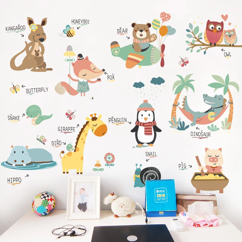 

3D Мультяшные животные, настенные наклейки, украшение для детской комнаты, наклейка для раннего развития детского сада, наклейки для спальни...