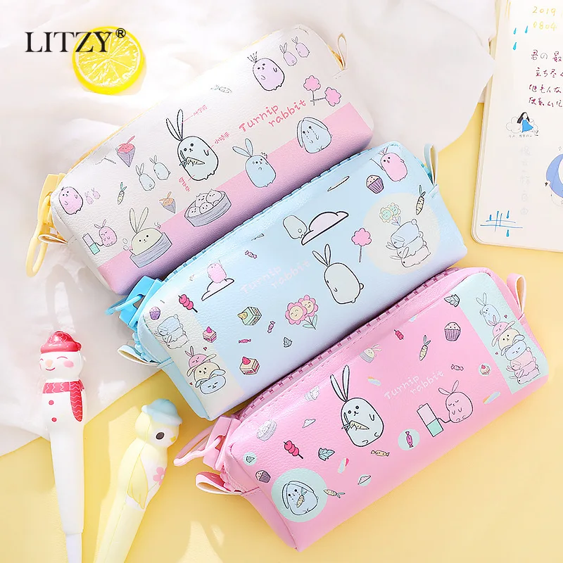 Большой чехол карандаш на молнии Kawaii Rabbit Panda Карандаш s для мальчиков и девочек