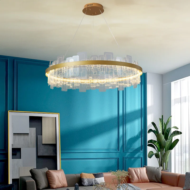 

Modern Light Luxury LED Chandelier Iron Acrylic Chandelier Indoor Decor Light Fixture Kitchen Dining Room Living Room Villa Lamp