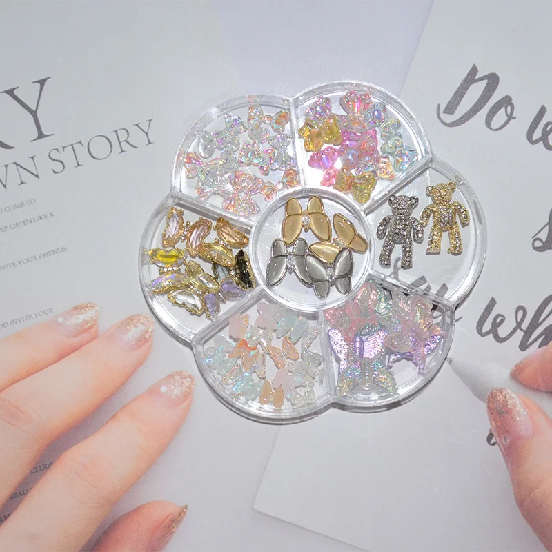 

1 Big Wheel Nail Zircon Bear Aurora Butterfly Charms Multi-designs Jewelry Pendant Colorful Alloy Resin 3D Decoration Tips