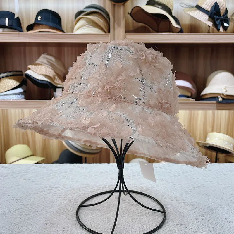 202105-YY new summer   spring light  fairy  sequins  petals leisure lady bucket cap women  fishermen hat
