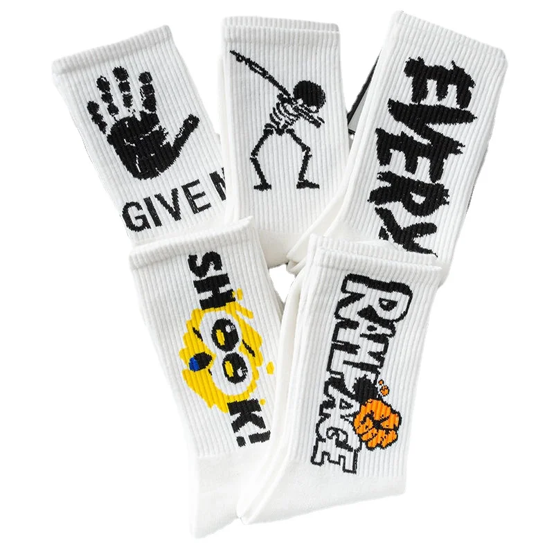 

5 пар, милые носки с символикой аниме, новый стиль, Детские хлопковые носки с рисунком для мужчин и женщин, спортивные носки Doraemon, белые дизай...