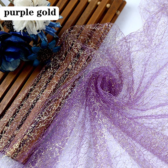 purple gold 1/2/5 м/лот блеск золотой нитью тюль ткань, Сетчатое платье с блестками для сцены вечерние свадебное платье юбки украшения DIY ткани - Цвет: purple gold