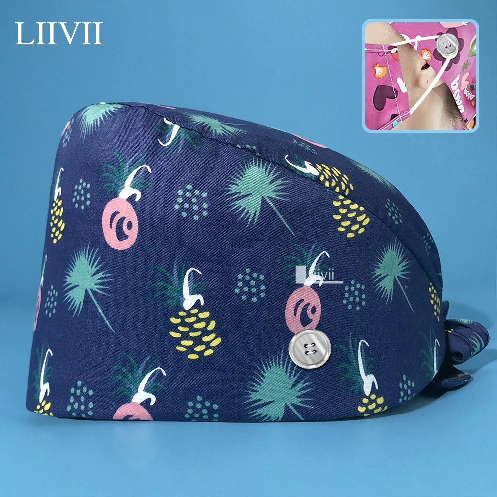 

Pet Grooming Hats medical Surgical Doctor Work Caps with Buttons Floral Printing Tooth Beauty Work Hat Unisex Scrubs Women Hats