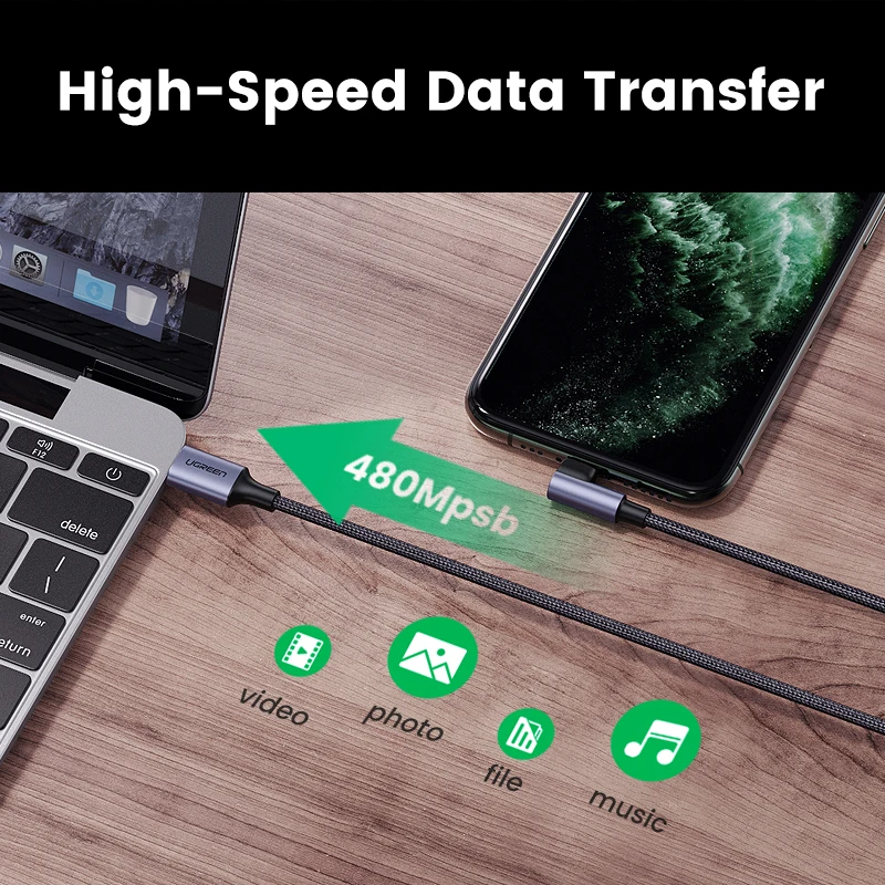 Кабель UGREEN MFi с USB C на Lightning для iPhone 13 Pro Max SE PD 18 Вт кабель быстрой зарядки и передачи
