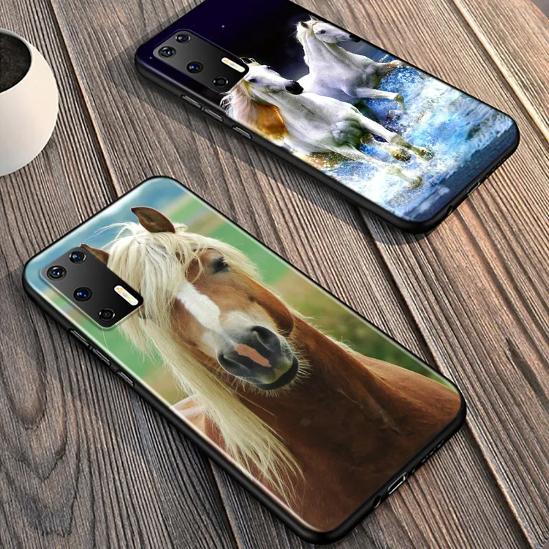 

Running Horse Animal For Huawei P40 P30 P20 Pro P10 P9 P8 Lite E Plus 5G 2019 Phone Case Bright Black Silicone Cover