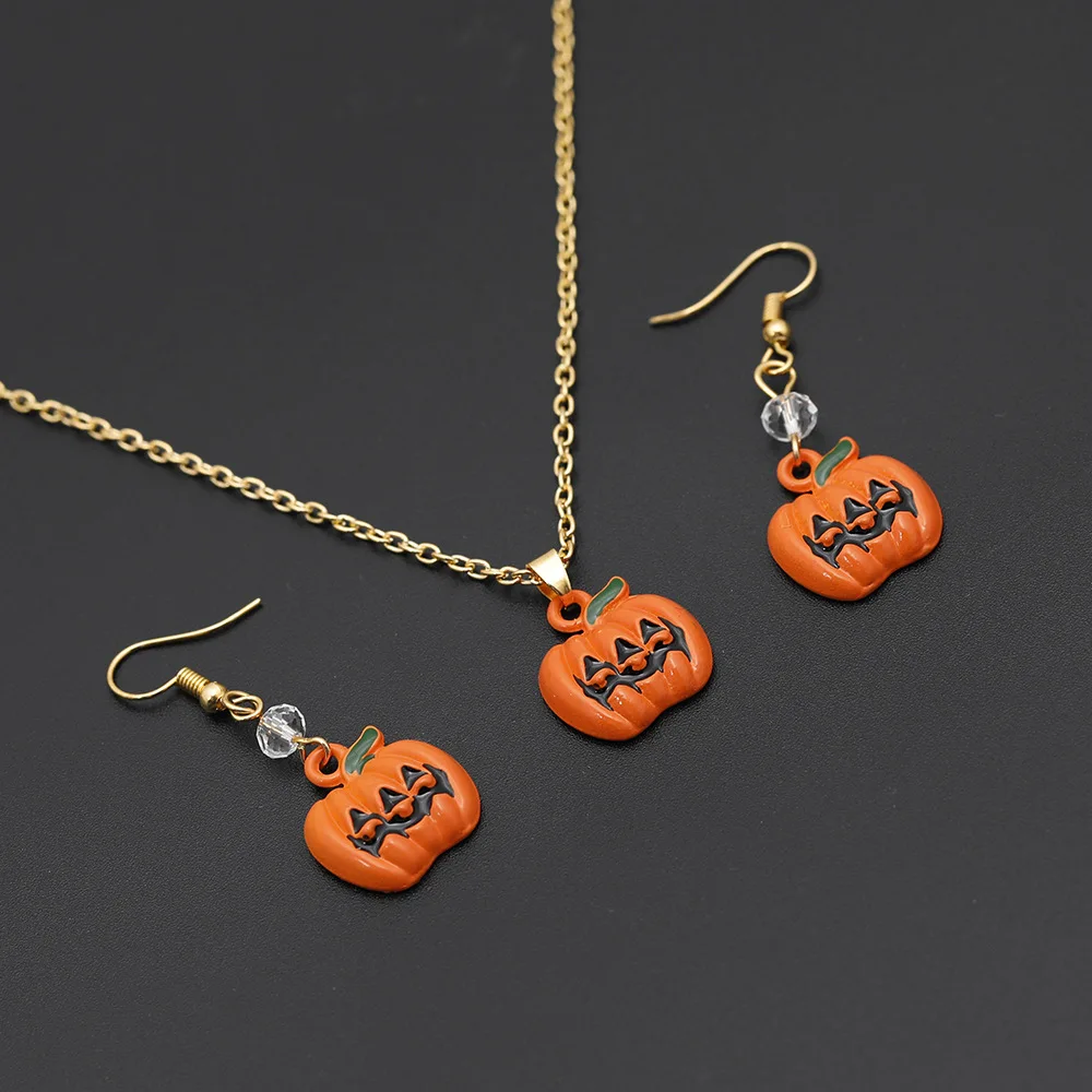 

Halloween Pumpkin Necklace Earring For Women Girl Colorful Punk Pendants Necklace Charm Jewelry Gift