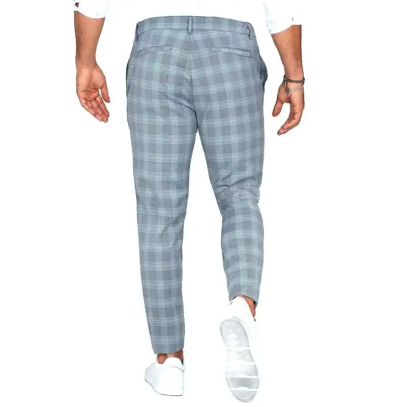 

2021 New Mens Check Pants Slim Fit Soft Stretch Casual Long Trousers Work Office Business