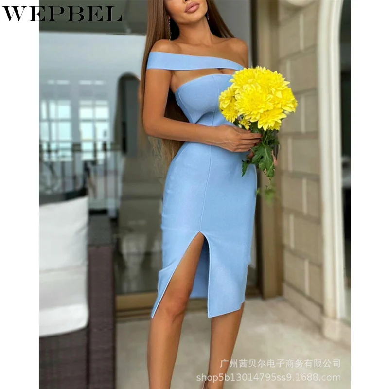 

Mandylandy Women's Elegant One Shoulder Bodycon Dress Ladies Sexy Fashion Hollow Out High Waist Corset Slit Party Evening Dress