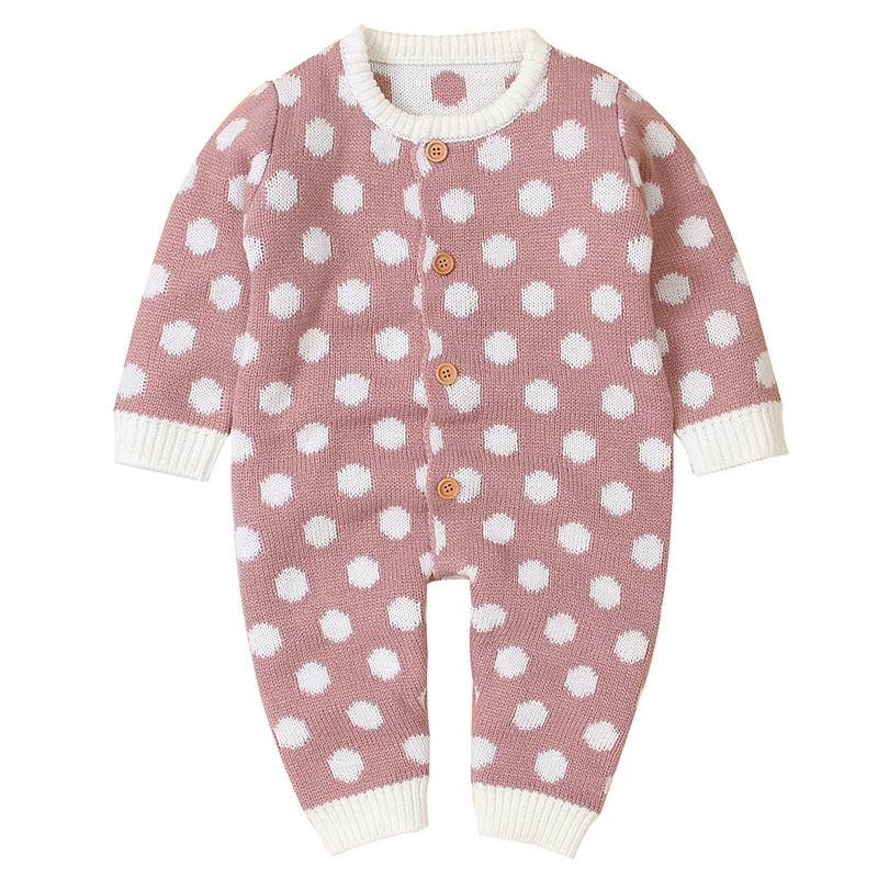 

Baby Rompers Knitting Dots Knitted Newborn Infant Kids Jumpsuits Long Sleeves Autumn Toddler Boy Girl Sweaters Outfits Winter