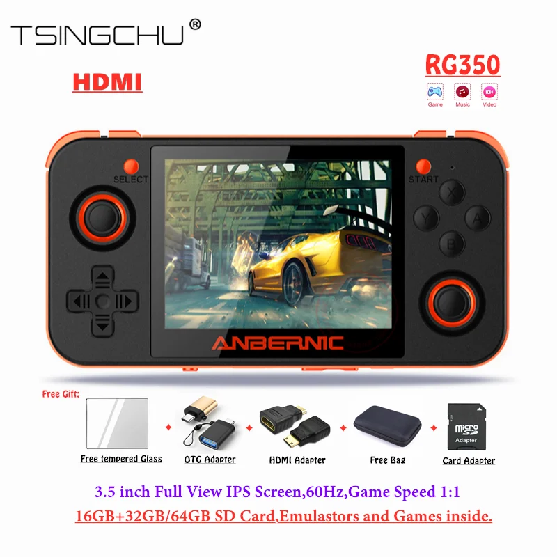 Ретро игровая консоль TSINGO RG350 с IPS экраном 3 5 дюйма система Linux HDMI 10000 игр на 32 ГБ/64