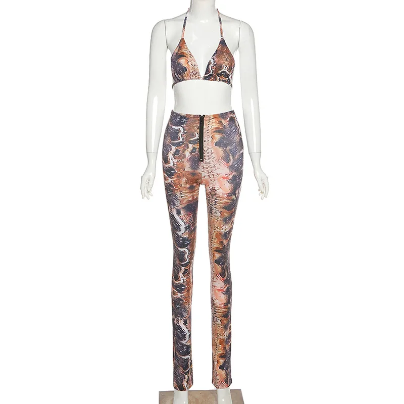 

Fashion Printed Bra Crop Top and Pants 2 Piece Set Women Sexy Two Piece Club Outfits Matching Sets Sweat Suits