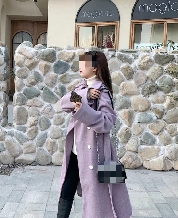 

Fashion Wool Coat Women Long Sleeve Collar Outwear Jacket belt wool Casual Autumn Winter Elegant Overcoat oversized ui88878