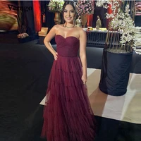 verngo dark burgundy tulle long prom dresses sweetheart pleats floor length evening gowns women simple party occasion dress