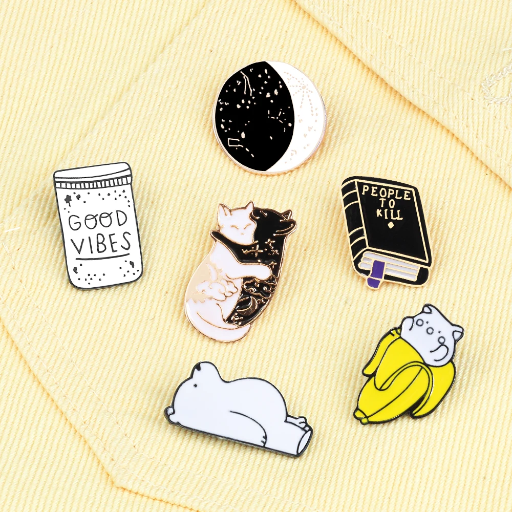 Вселенная хорошая чашка VIBES Эмаль Булавка кошки книга банан значок медведь Броши