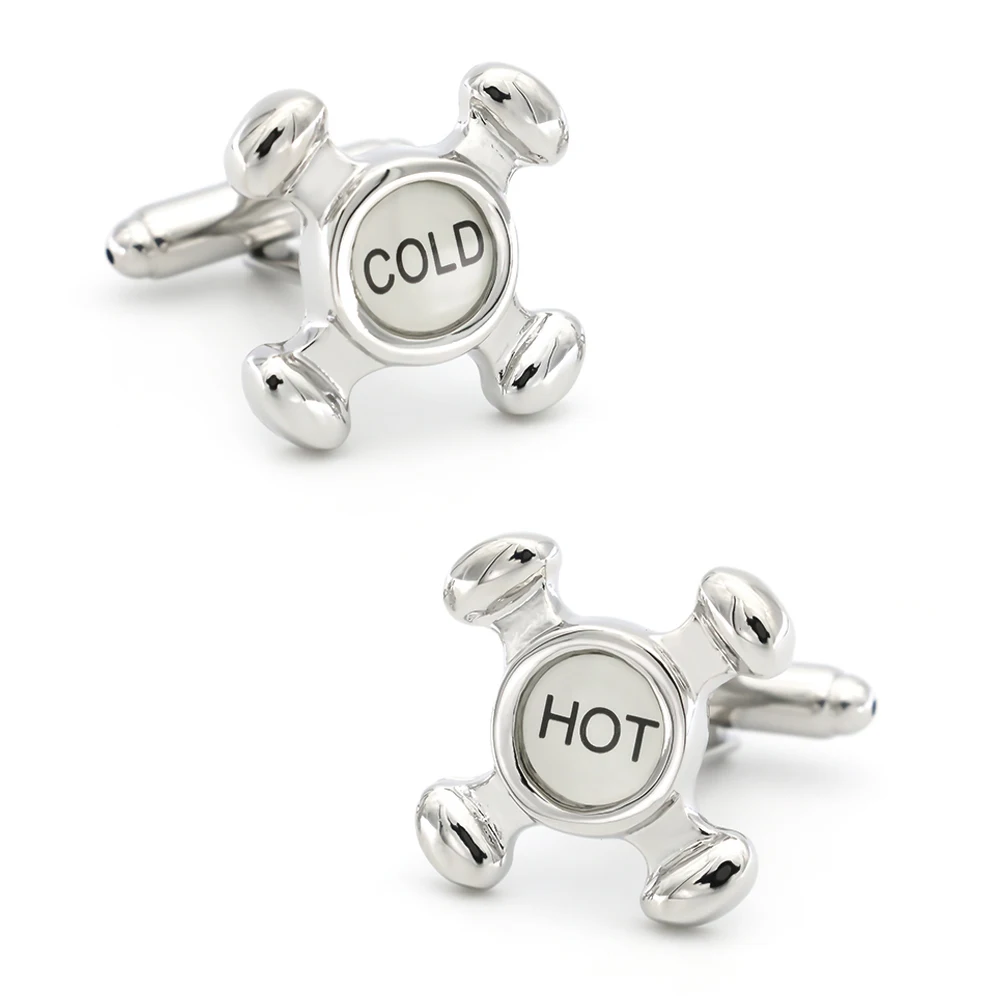 

Tool Design Hot & Cold Water Tap Cufflinks For Man Quality Copper Material White Color Cuff Links Wholesale&retail